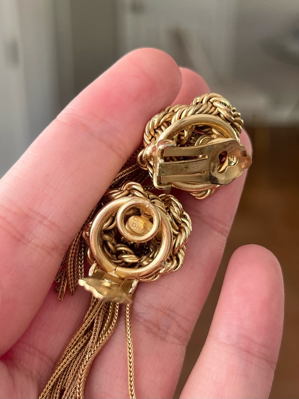 SOLD Authentic Vintage Dior 40s Braided Knot Tassel Drop Long Gold Clip Earrings - Picture 6 of 6